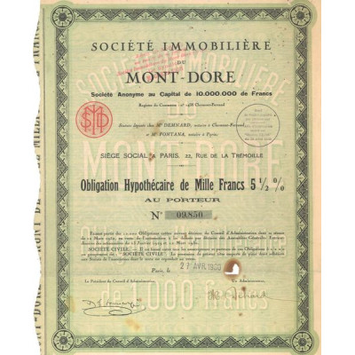 Sté Immobilière du Mont-Dore (Obl Hypot 1000 F 5% 1/2)