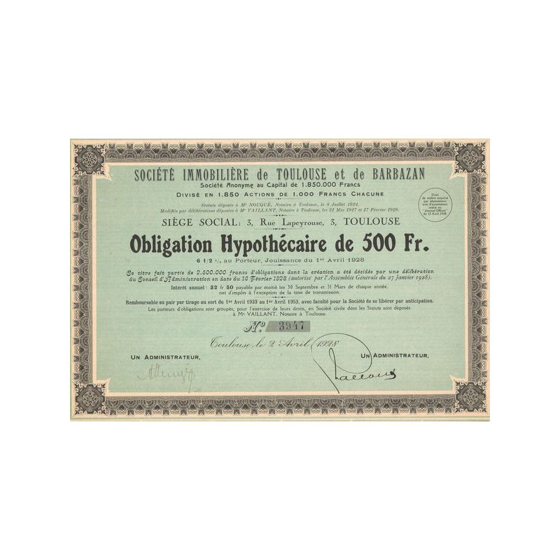 Sté Immobilière de Toulouse et de Barbazan (Obl Hypot 500 F)