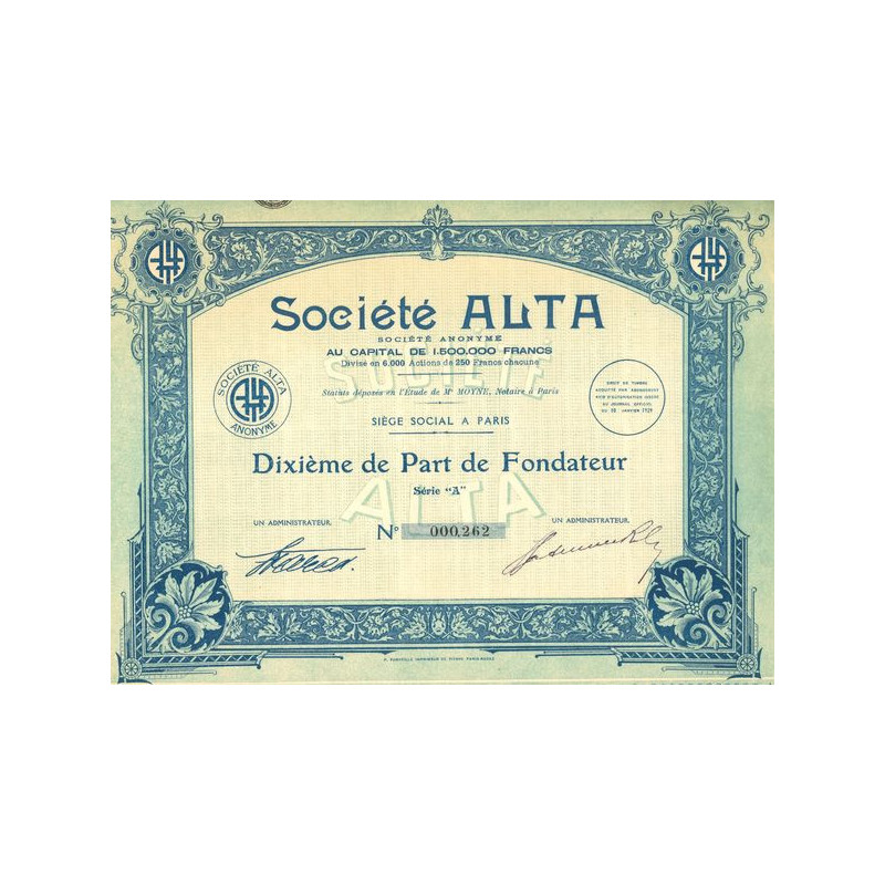 Sté Alta (10ème PF)