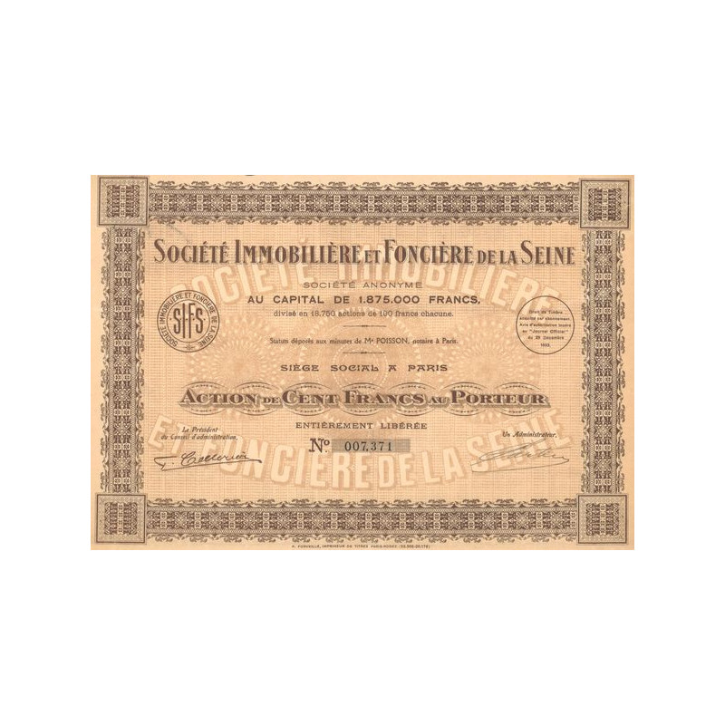 Sté Immobilière et Foncière de la Seine (Act 100 F) (1933)