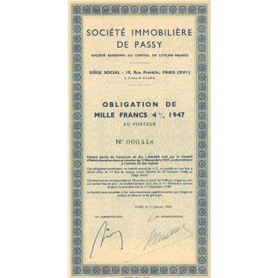 Sté Immobilière de Passy (Obl 1000 F 4% 1947)