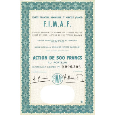 Sté Financière Immobilière et Agricole (France) F.I.M.A.F. (Act 500 F)