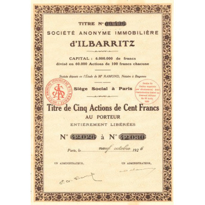 S.A. Immobilière d'Ilbarritz (Titre 05 Act 100 F)