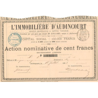 L'Immobilière d'Audincourt (Act Nomin 100 F)