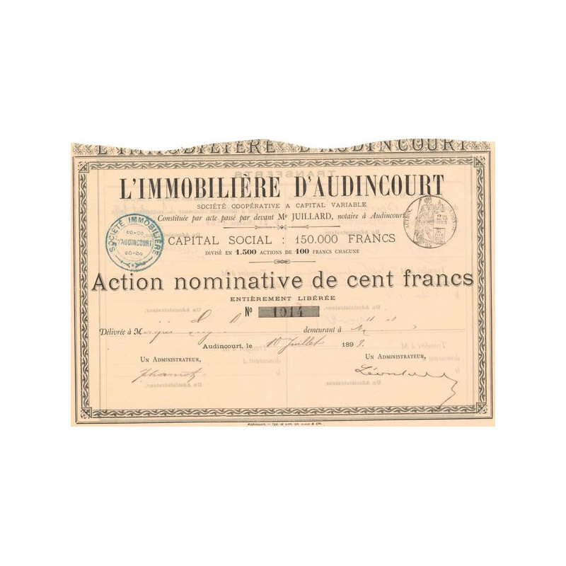 L'Immobilière d'Audincourt (Act Nomin 100 F)