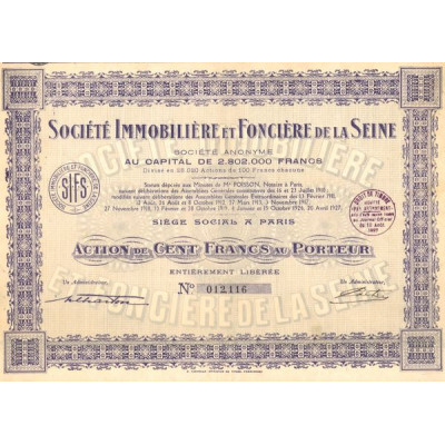 Sté Immobilière et Foncière de la Seine (Act 100 F) (1927)
