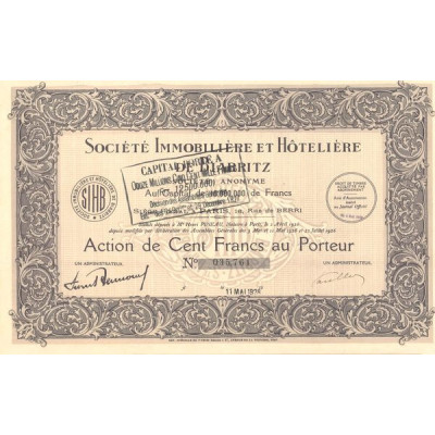 Sté Immobilière et Hôtelière de Biarritz (Act 100 F)