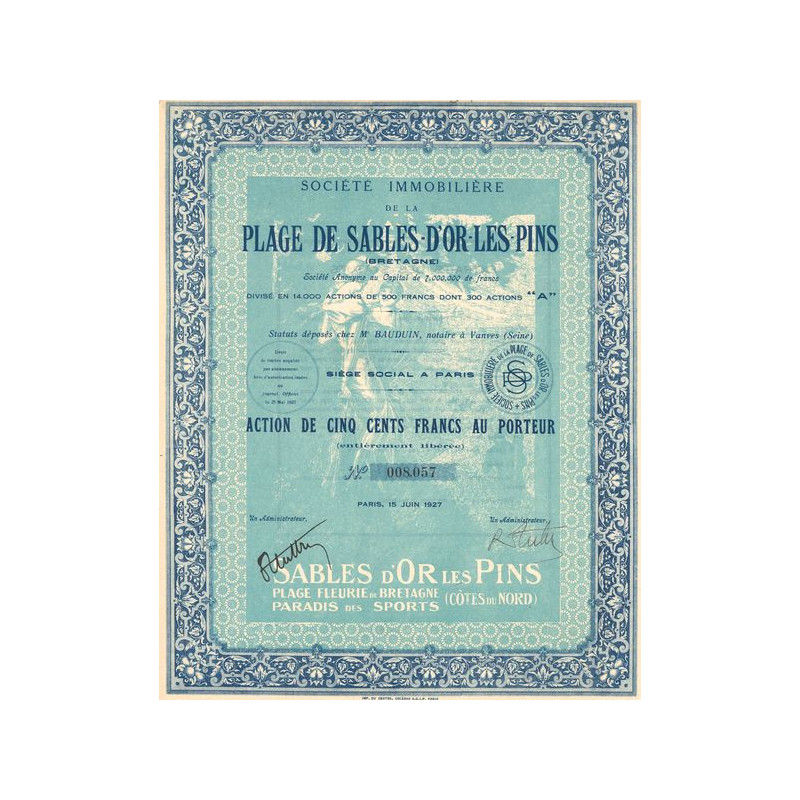 Sté Immobilière de la Plage de Sables-d'Or-les-Pins (Bretagne) (Act 500 F)