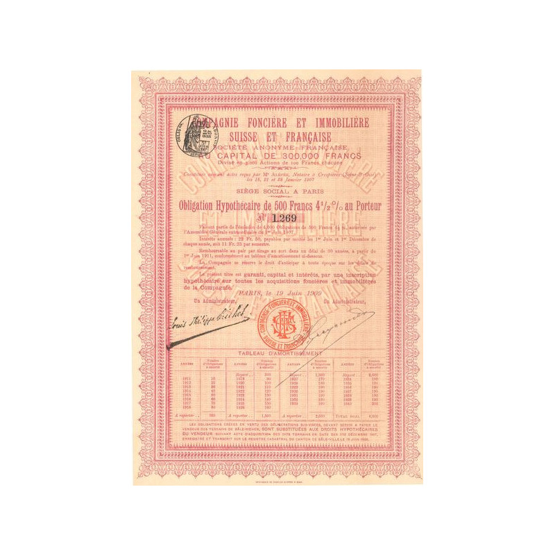 Cie Foncière et Immobilière Suisse et Française (Obl 500 F 4% 1/2)