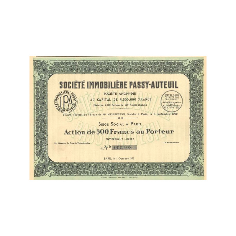 Sté Immobilière Passy-Auteuil (Act 500 F)