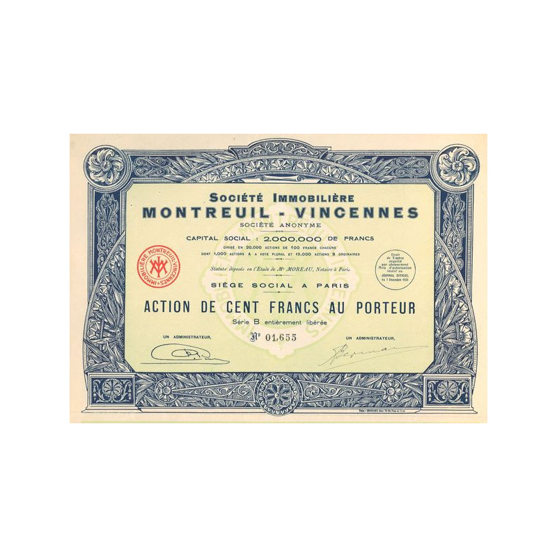 Sté Immobilière Montreuil - Vincennes (Act 100 F)