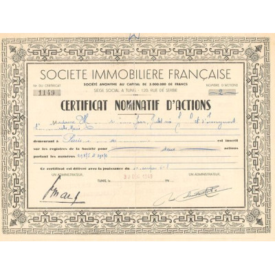 Sté Immobilière Française (Certif Nomin Titre 02 Act)