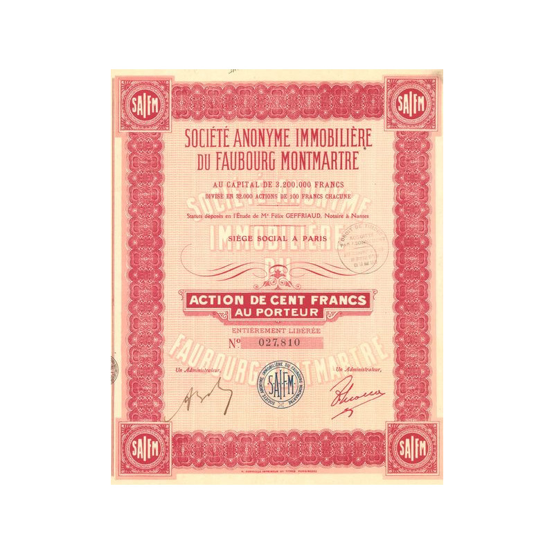 S.A. Immobilière du Faubourg Montmartre (Act 100 F)