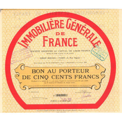 Immobilière Générale de France (Bon 500 F)
