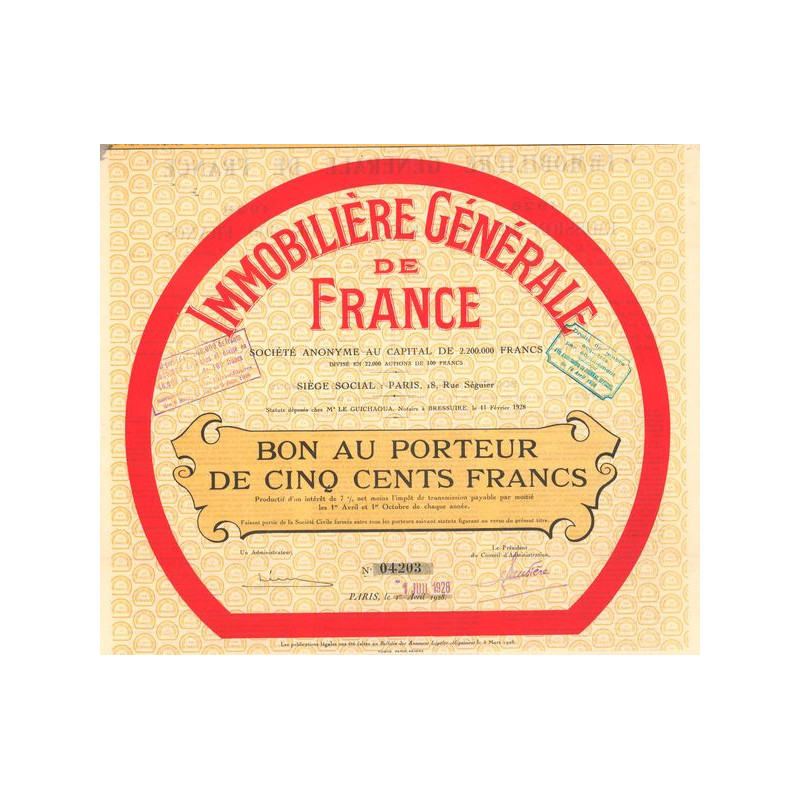 Immobilière Générale de France (Bon 500 F)