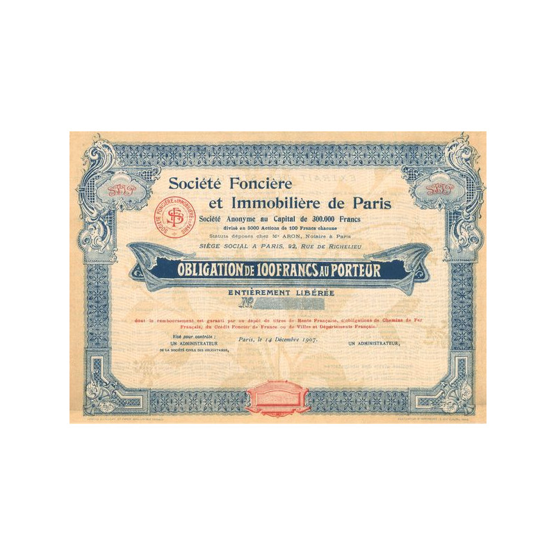 Sté Foncière et Immobilière de Paris (Obl 100 F)