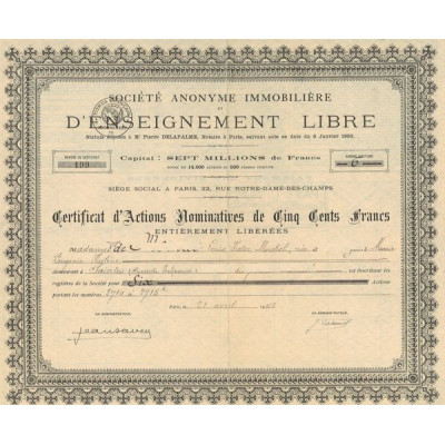 S.A. Immobilière et d'Enseignement Libre (Certif Act 500 F)(Modele 1)