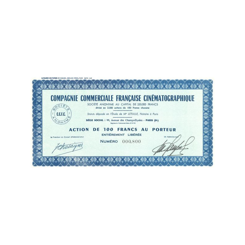 Cie Commerciale Française Cinématographique (Act 100 F)