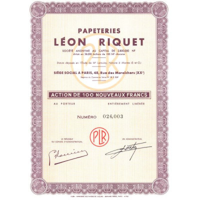 Papeteries Léon Riquet (Act 100 NF)