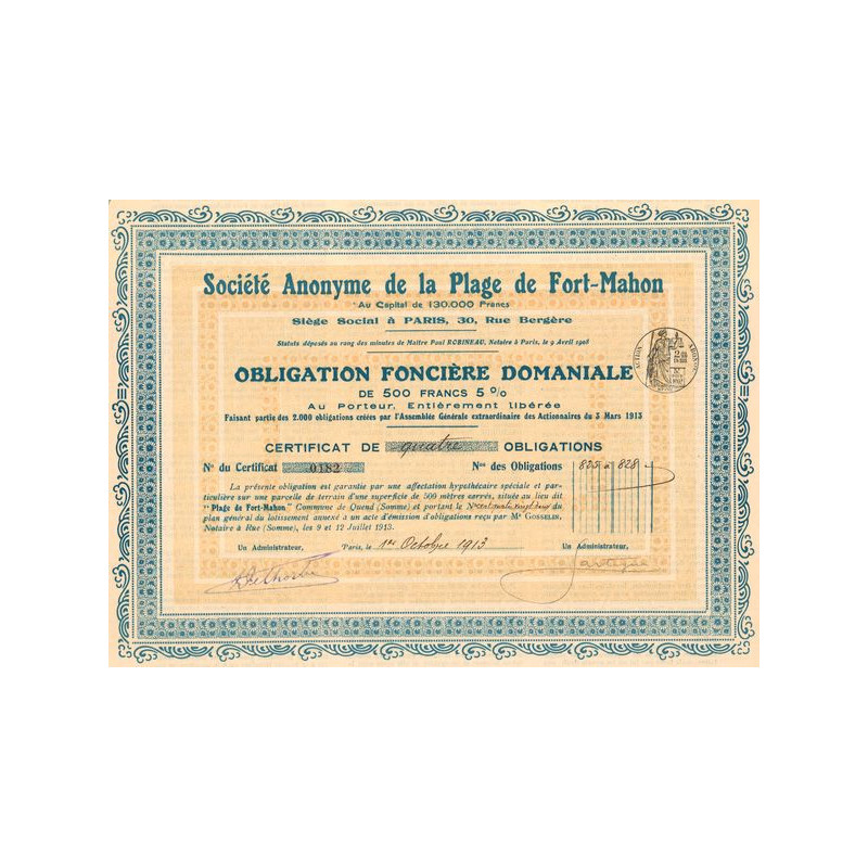 S.A. de la Plage de Fort-Mahon (Obl 500 F 5%)
