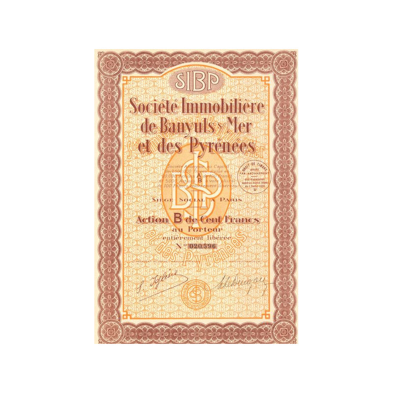 Sté Immobilière de Banyuls-sur-Mer et des Pyrénées SIBP (Act B 100 F)