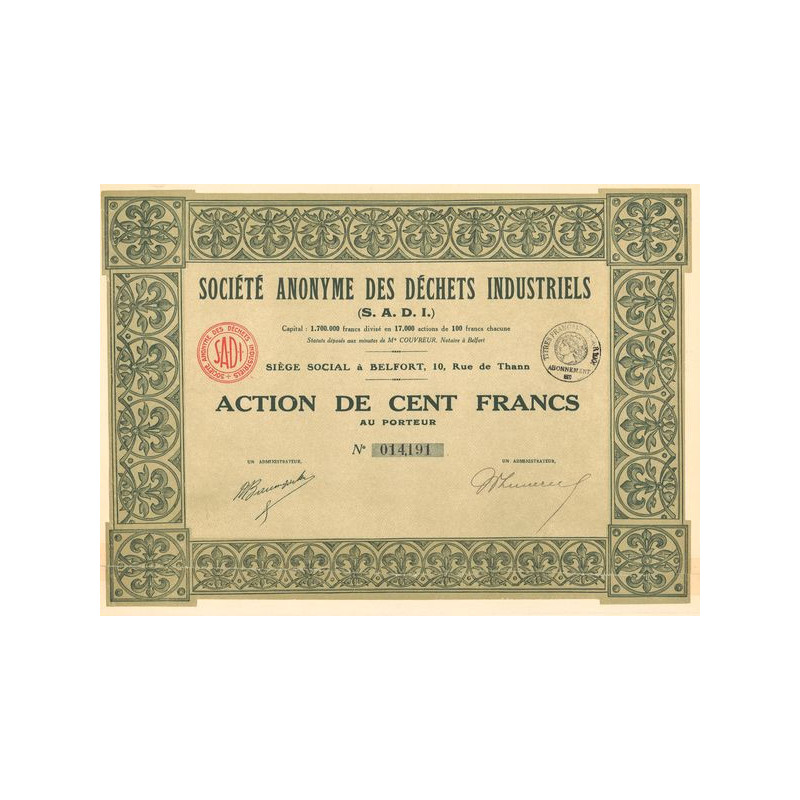 S.A. des Déchets Industriels (S.A.D.I.) (Act 100 F)