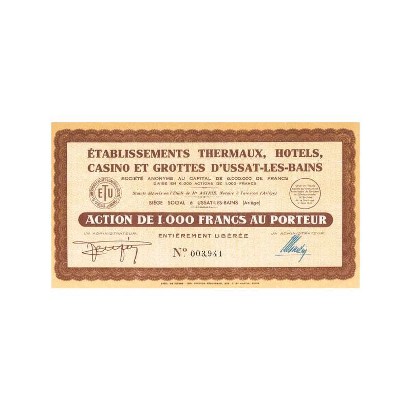 Ets Thermaux Hôtels Casino et Grottes d'Ussat-les-Bains (Act 1000 F)