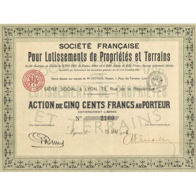Sté Française pour Lotissements de Propriétés et Terrains (Act 500 F)