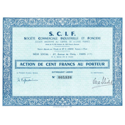 S. C. I. F. Sté Commerciale. Industrielle et Foncière (Act 100 F)