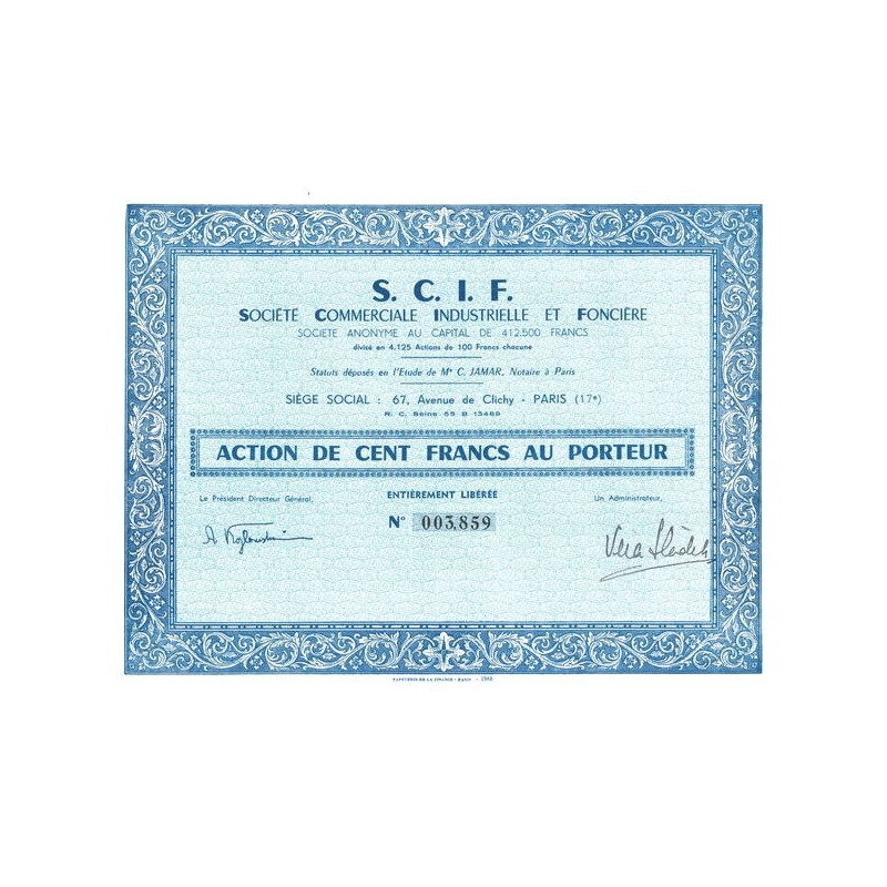 S. C. I. F. Sté Commerciale. Industrielle et Foncière (Act 100 F)