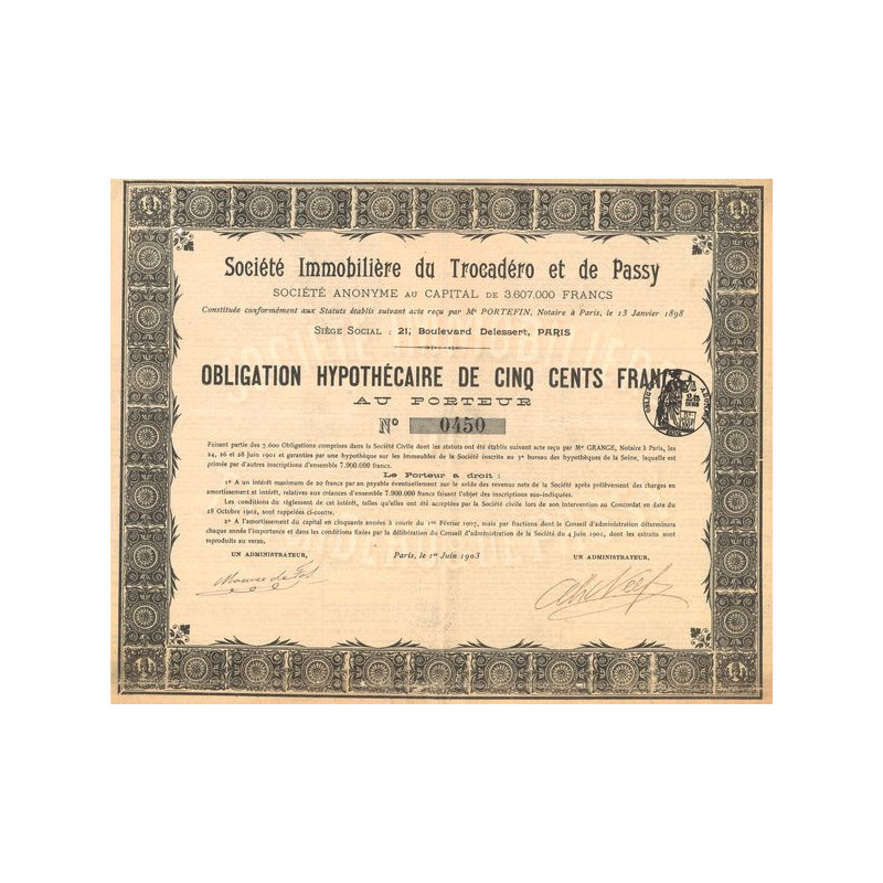 Sté Immobilière du Trocadéro et de Passy (Obl 500 F)