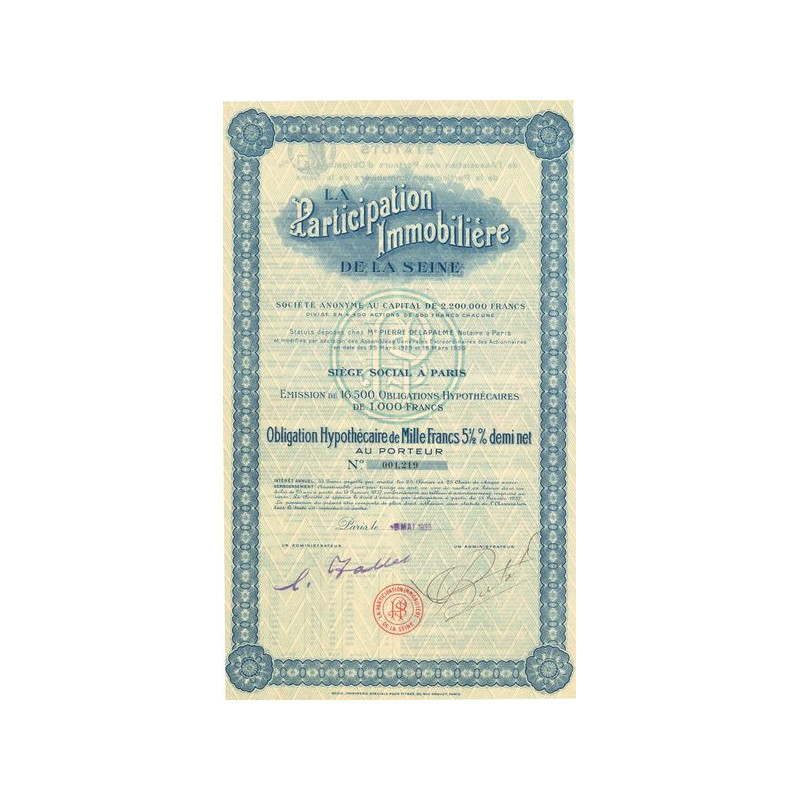 La Participation Immobilière de la Seine (Obl Hypot 1000 F 5% 1/2)