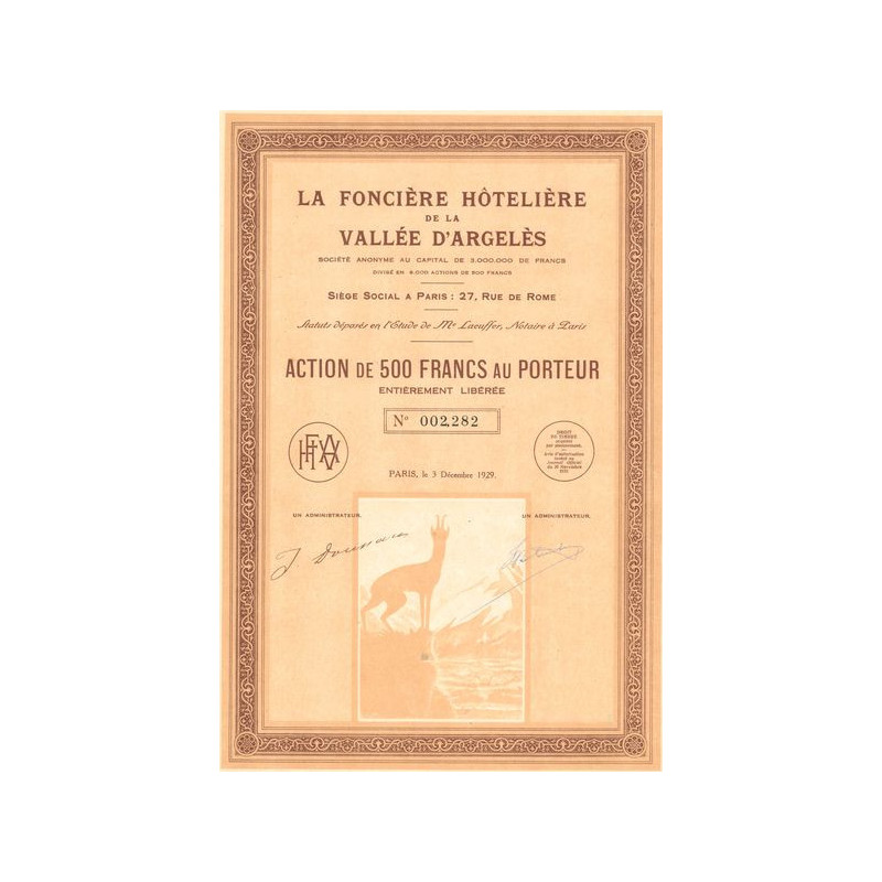 La Foncière Hôtelière de la Vallée d'Argelès (Act 500 F)