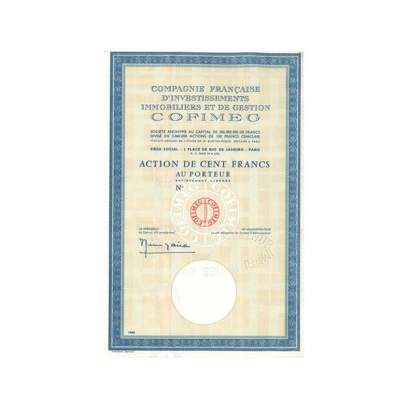 Cie Française d'Investissements Immobiliers et de Gestion COFIMEG (Blanquette)(Act 100 F)