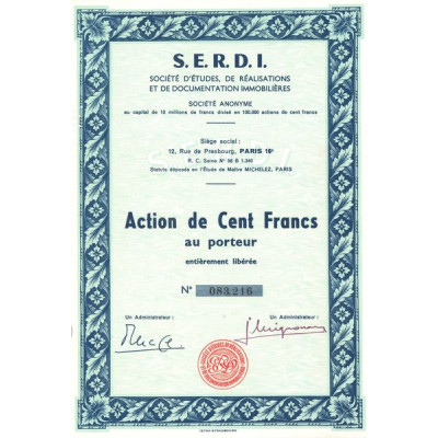 S.E.R.D.I. Sté d'Etudes. de Réalisations et de Documentation Immobilières (Act 100 F)