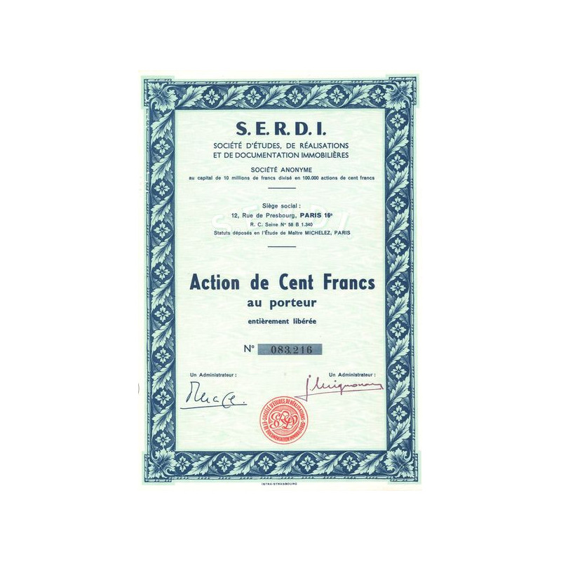 S.E.R.D.I. Sté d'Etudes. de Réalisations et de Documentation Immobilières (Act 100 F)