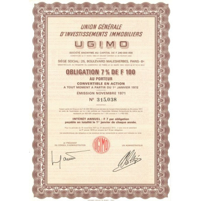 Union Gale d'Investissements Immobilier UGIMO (Obl 7% 100 F)