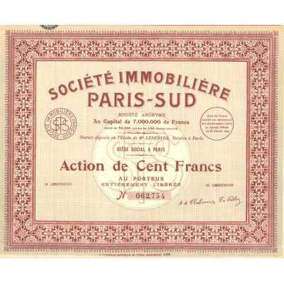 Sté Immobilière Paris-Sud (Act 100 F)