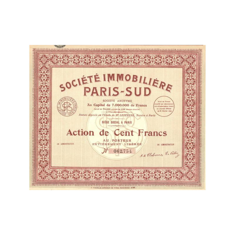 Sté Immobilière Paris-Sud (Act 100 F)