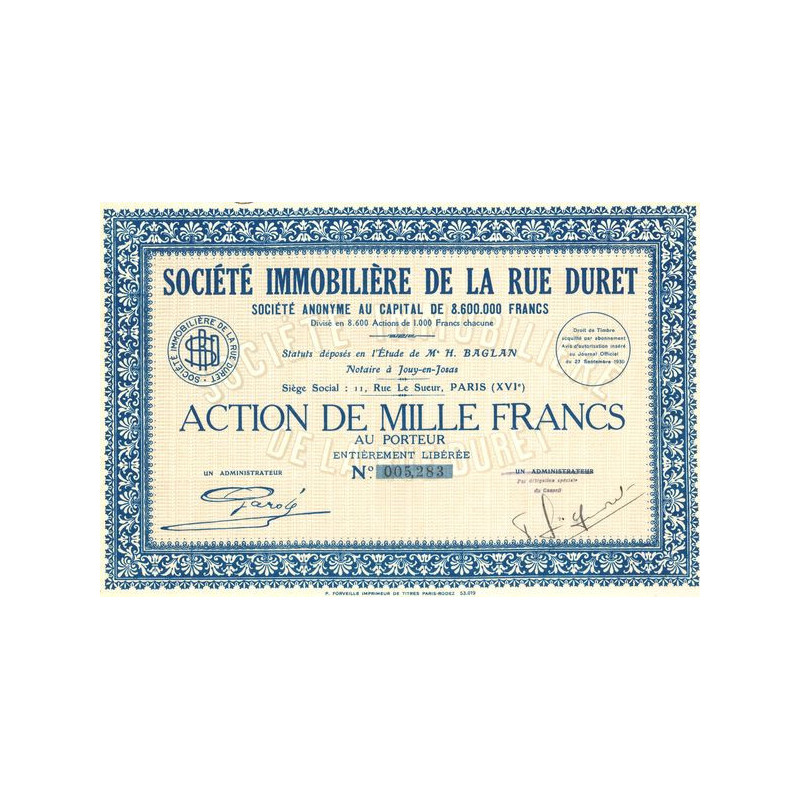 Sté Immobilière de la Rue Duret (Act 1000 F)