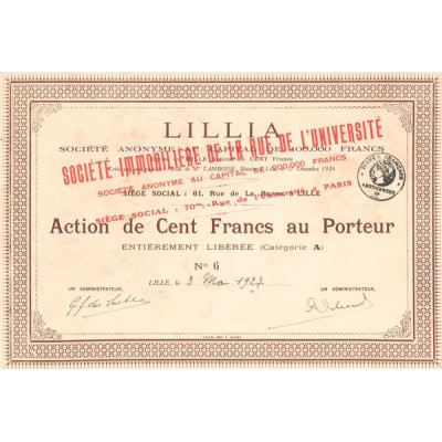 Sté Immobilière de la Rue de l'Université - Anciennement Lillia (Act 100 F)