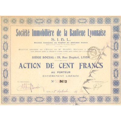 Sté Immobilière de la Banlieue Lyonnaise S.I.B.L. (Act 100 F)