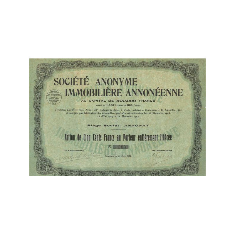 S.A. Immobilière Annonéenne (Act 500 F)