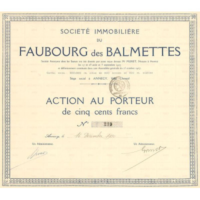 Sté Immobilière du Faubourg des Balmettes (Act 500 F)