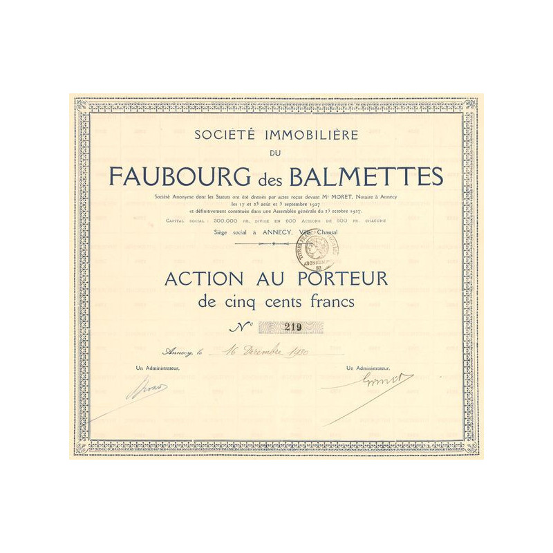 Sté Immobilière du Faubourg des Balmettes (Act 500 F)