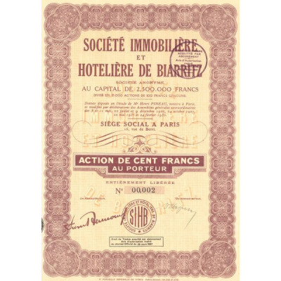 Sté Immobilière et Hôtelière de Biarritz (Act 100 F) (modele 2)