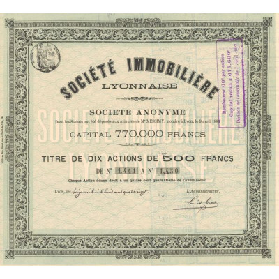 Sté Immobilière Lyonnaise (Titre 10 Act 500 F)