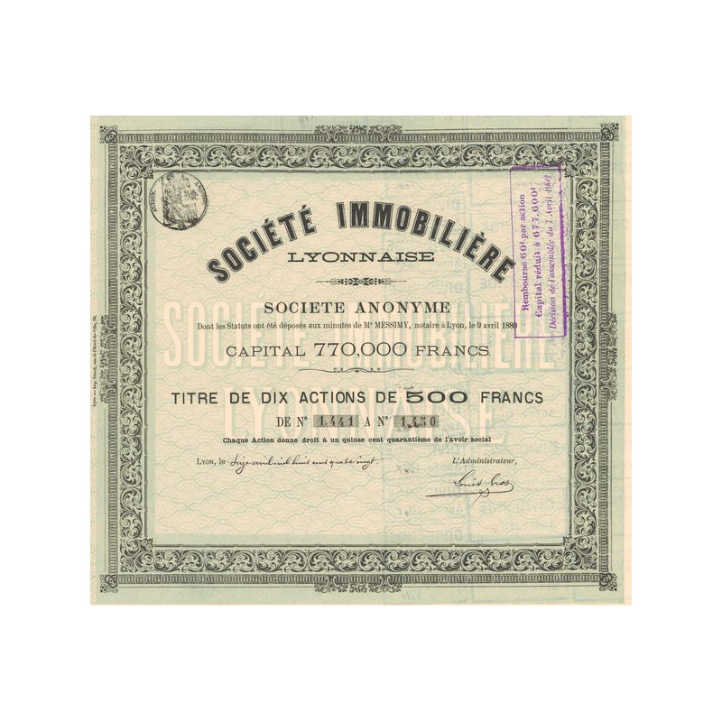 Sté Immobilière Lyonnaise (Titre 10 Act 500 F)