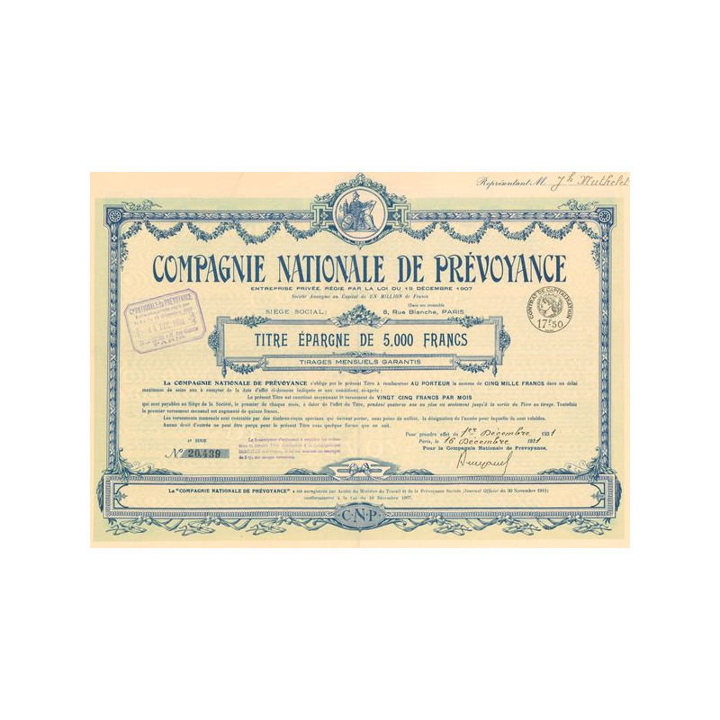 Cie Nationale de Prévoyance (Titre Epargne 5000 F)