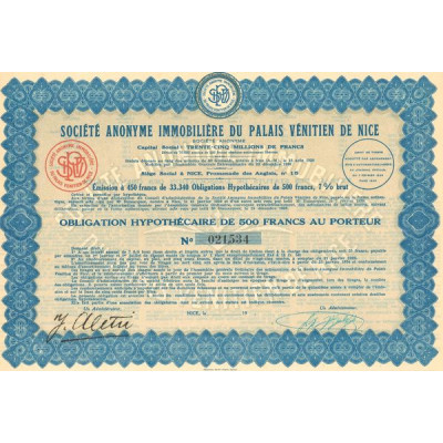 S.A. Immobilière du Palais Vénitien de Nice (Obl Hypothécaire 500 F)